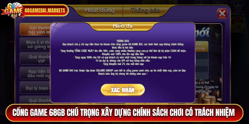 Cổng game 68gamebai chú trọng xây dựng chính sách chơi có trách nhiệm