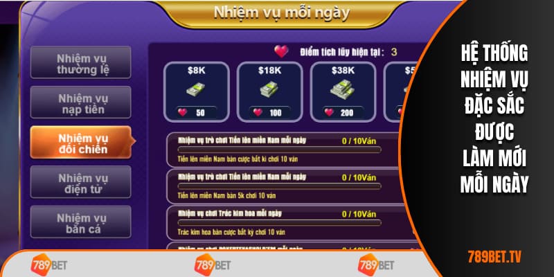 Hệ thống nhiệm vụ đặc sắc được làm mới mỗi ngày